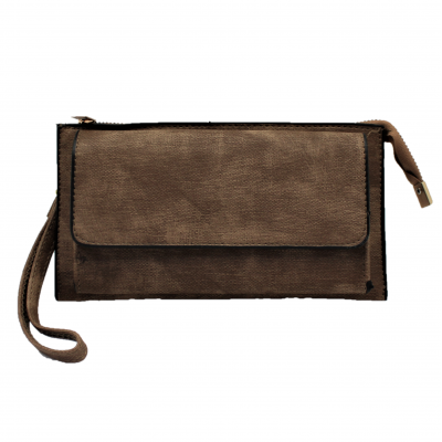 10016- BROWN PU LEATHER TRI POCKET CLUTCH / CROSS BODY BAG